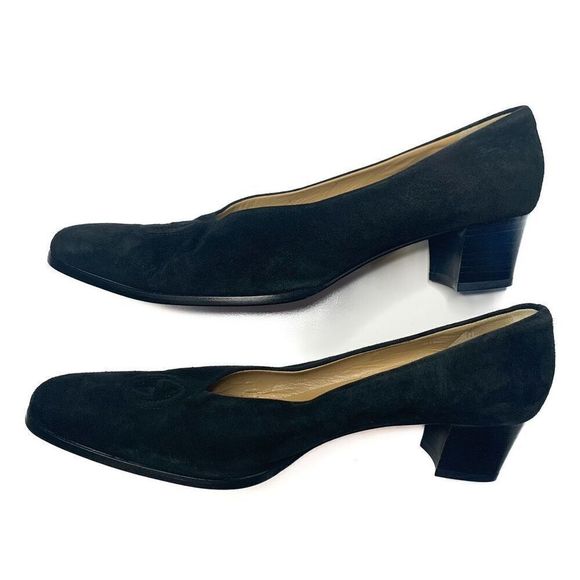 Gucci Interlocking GG Logo Heels 10 Black Suede Shoes Slip On Block Heel Pumps - Picture 3 of 10